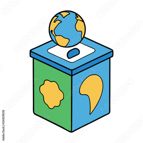A world-donation-box symbolizing global giving, unity, and support—featuring a box with a globe, hearts, and hands, inspiring kindness and worldwide generosity.
