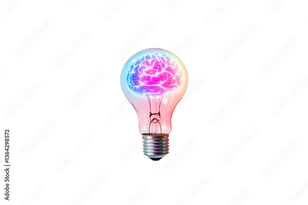 Fototapeta premium Lightbulb with Brain Inside Transparent Background – Innovation, Creativity, Ideas