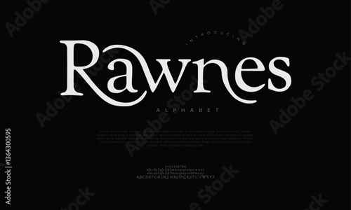 Rawnes Elegant Font Uppercase Lowercase And Number. Classic Lettering Minimal Fashion Designs. Typography modern serif fonts regular decorative vintage concept. vector illustration