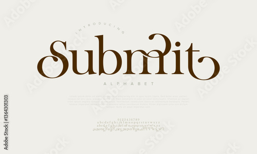 Submit Elegant Font Uppercase Lowercase And Number. Classic Lettering Minimal Fashion Designs. Typography modern serif fonts regular decorative vintage concept. vector illustration
