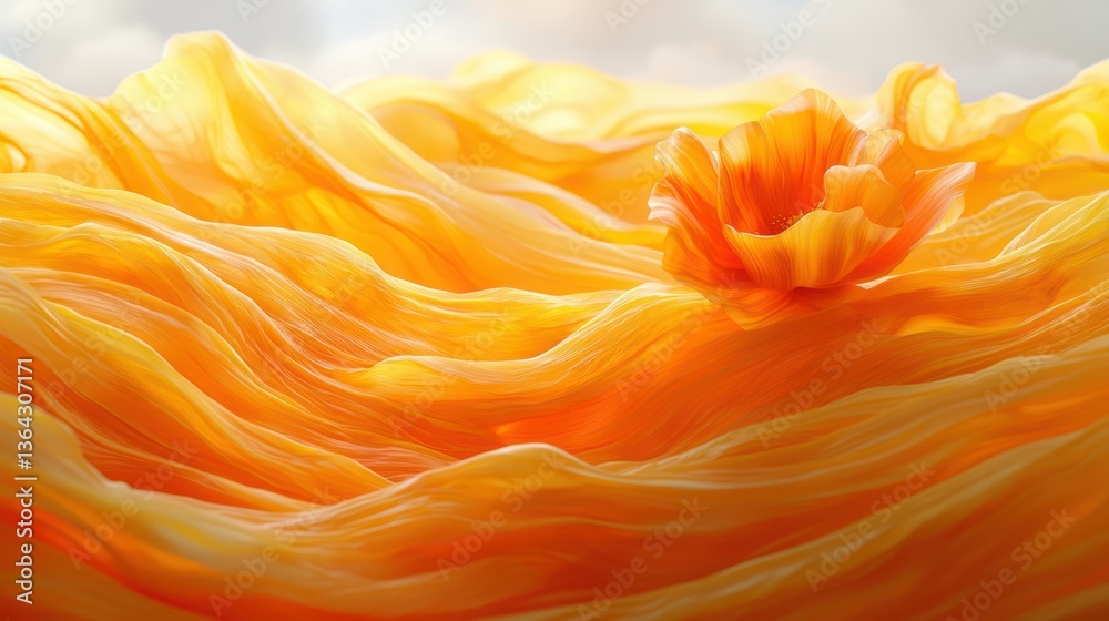 Obraz premium Golden flower emerging from a sea of flowing golden, translucent cloth