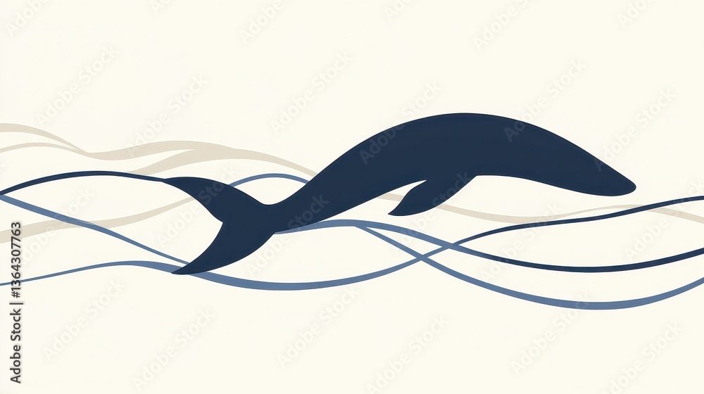 Whale Ocean Waves Minimalist Art Illustration. Whale Ocean Waves Minimalist Art Illustration.