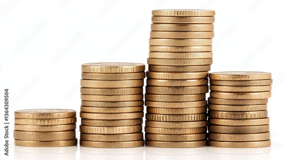 Growing Stacks of Gold Coins Showing Financial Growth and Savings Growing Stacks of Gold Coins Showing Financial Growth and Savings