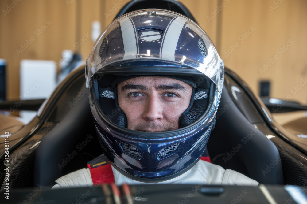 Test Driver in Crash Helmet in Supercar