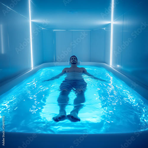 Relaxing in a tranquil floatation pod.