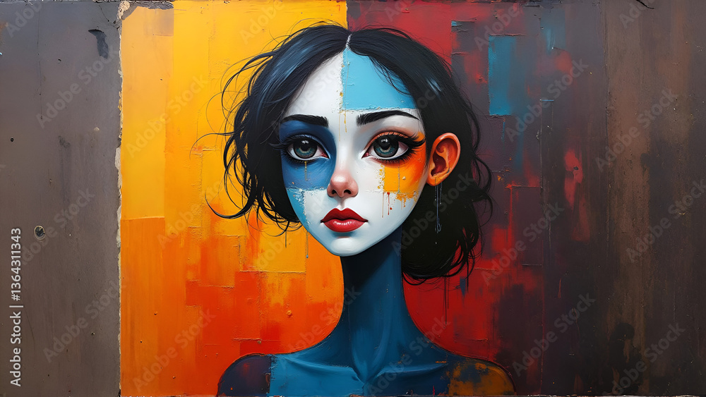 Fototapeta premium Modern abstract painting with play of colors.