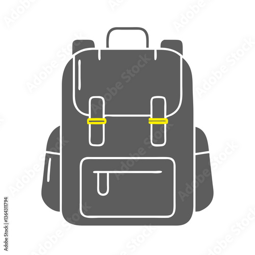 Dark gray student backpack icon with yellow details