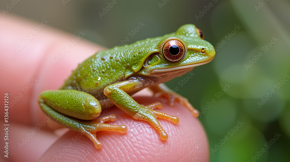 Green tree frog (Hylea orientalis) on the finger. Green tree frog (Hylea orientalis) on the finger.