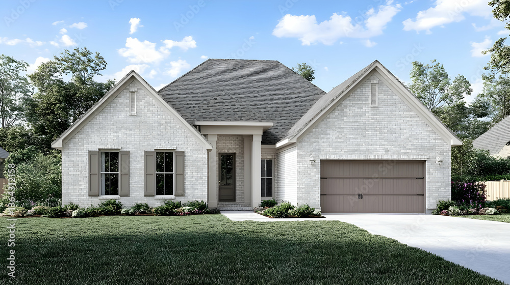 Obraz premium Light Gray Stone House Exterior Rendering