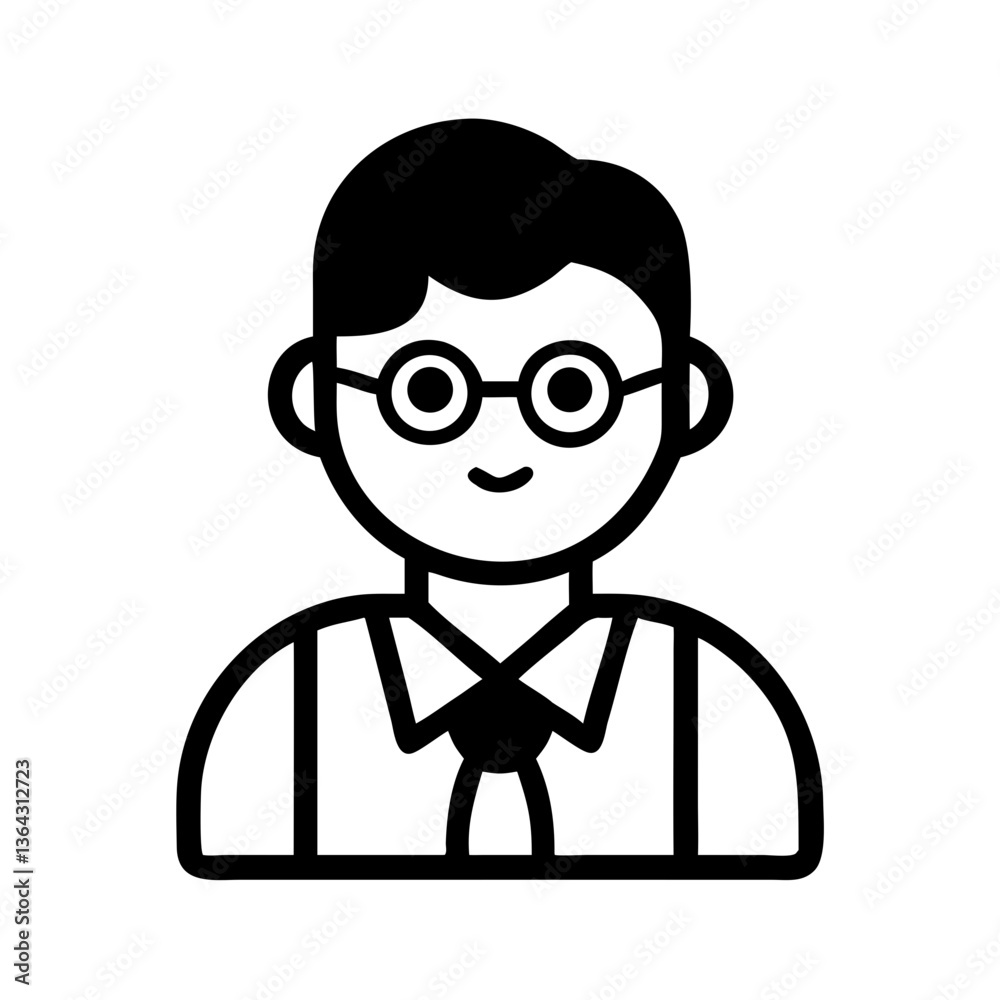 Male student avatar in black and white flat style Male student avatar in black and white flat style