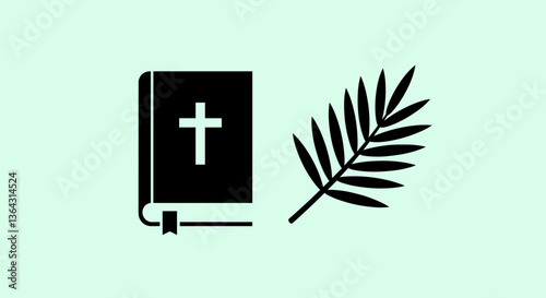 Bible and palm leaf symbolizing faith and religious themes  