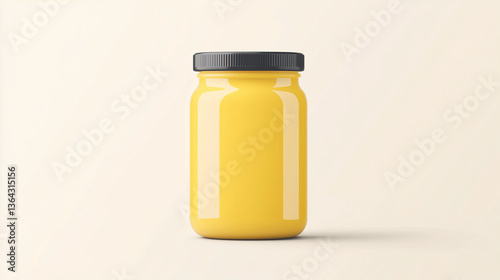 Mustard in Jar: A studio shot of a jar filled with a vibrant mustard, against a clean backdrop, ideal for culinary or product presentation. 