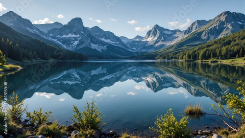 Serene Mountain Landscape with Calm Lake and Reflection in Nature