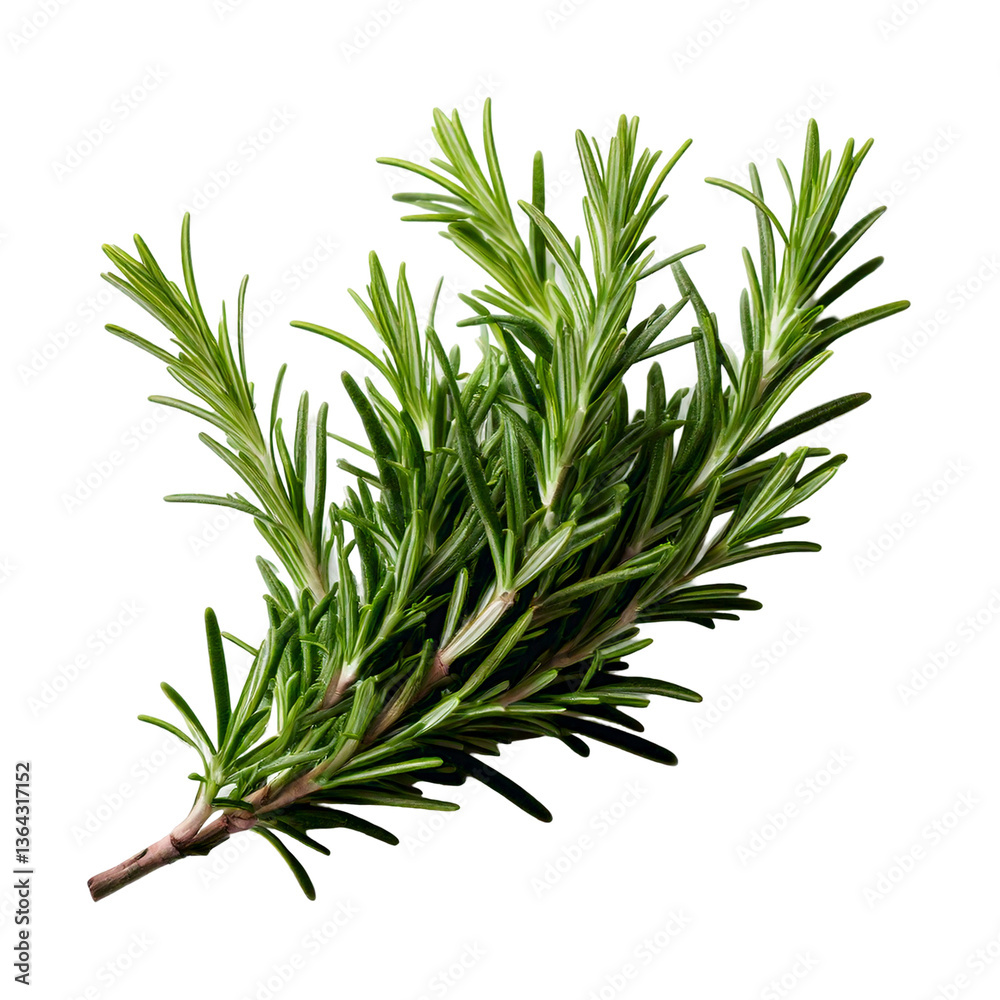 Fototapeta premium A rosemary herb sprig with aromatic needle-like leave. 