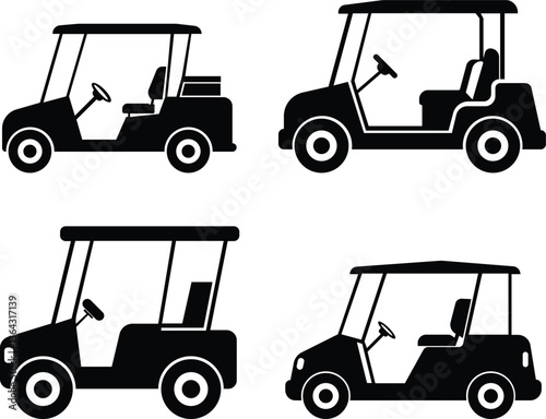 Golf car icon set.Sport, vehicle transport. Outline, Car for golfers. Passenger transportation. Golfcar silhouette design vector style in a golf club with a car icon,black golf car icon vector.
