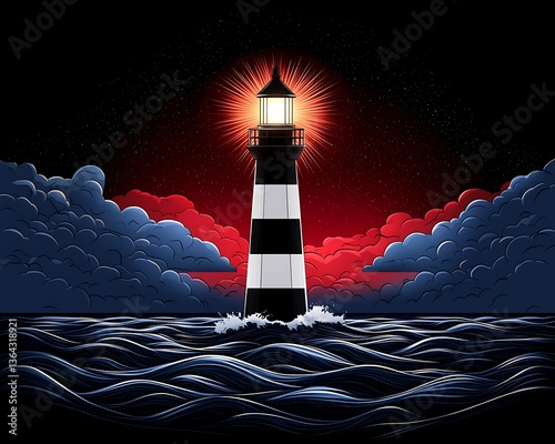 Lighthouse Night Sky Ocean photo