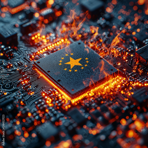 image of the quantum chip CPU computer there is a picture of the Chinese flag on it.