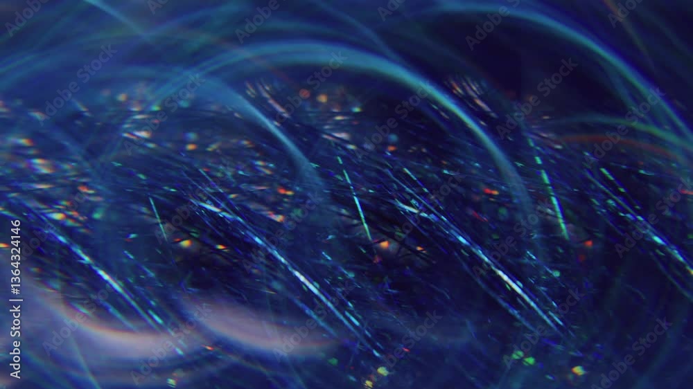 Blur sparks. Confetti glowing. Yellow orange green multicolor dots gleaming particles circling on abstract bokeh light background.