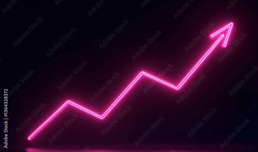 Pink Neon Arrow Ascending Dark Background Growth Chart. AI Generated Pink Neon Arrow Ascending Dark Background Growth Chart. AI Generated