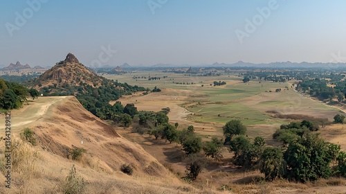 Scenic Landscape View of Rolling Hills and Lush Green Fields