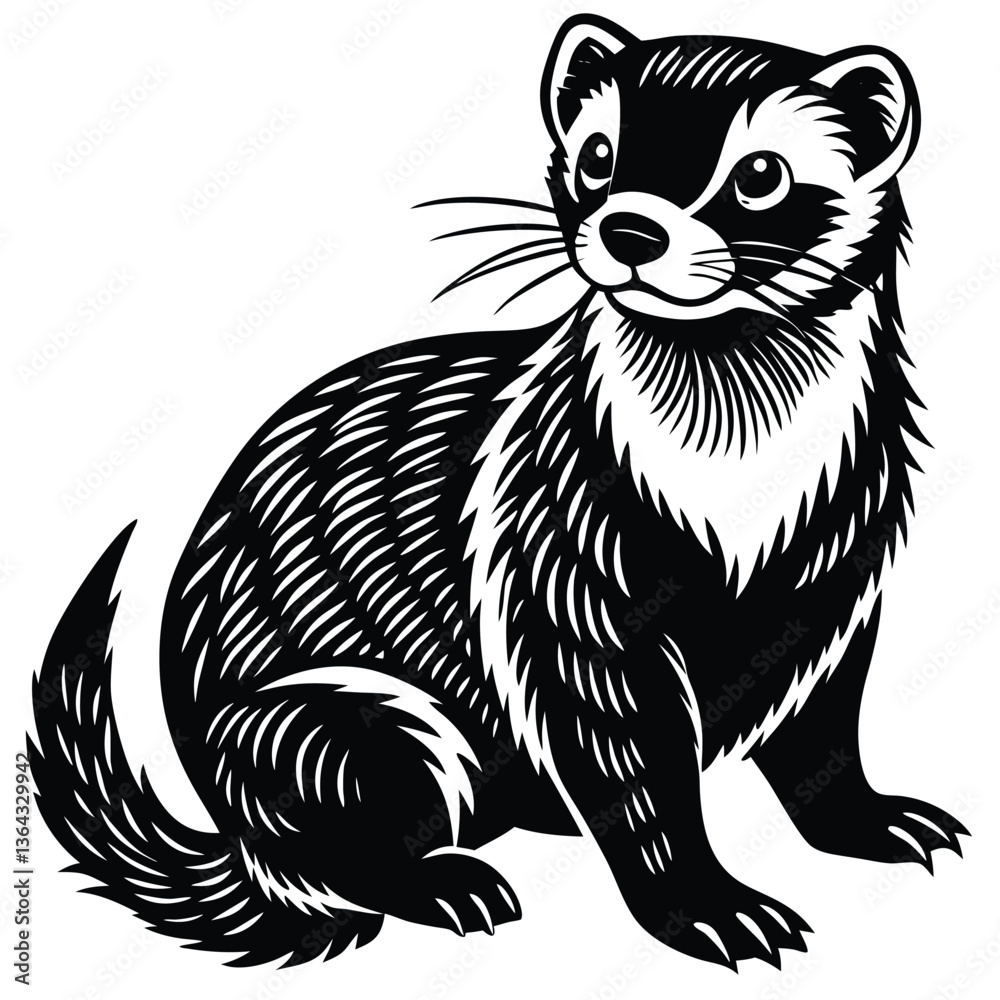 Fototapeta premium Ferret black silhouette vector design.