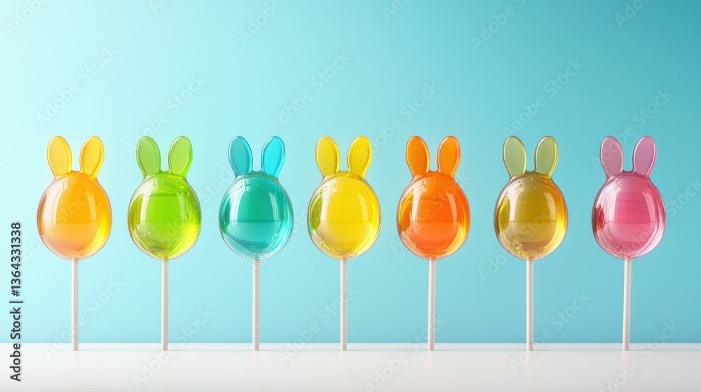 Colorful Bunny-Shaped Lollipops on a Bright Blue Background for Easter Colorful Bunny-Shaped Lollipops on a Bright Blue Background for Easter