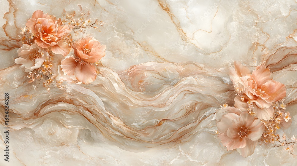 Fototapeta premium Elegant Floral Design on Soft Marble Background with Pastel Hues