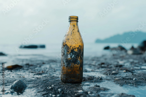 An Abandoned Dirty Glass Bottle, Concept of Environmental Pollution and Climate Change Caused by an Unsustainable Lifestyle