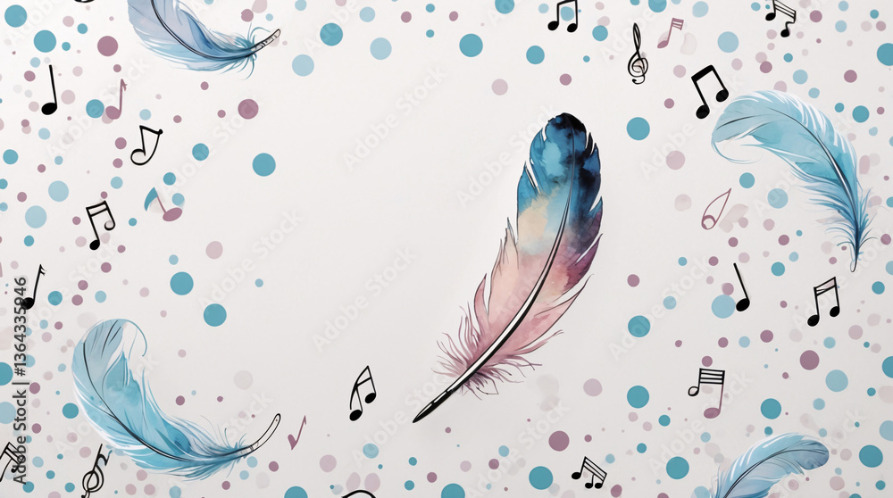 Whimsical Blue Feather with Musical Notes on White Background Creative Design for Music Quotes Copy Space and Artistic Projects for Music Enthusiasts cute illustration Whimsical Blue Feather with Musical Notes on White Background Creative Design for Music Quotes Copy Space and Artistic Projects for Music Enthusiasts cute illustration