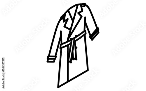 trench coat, Clothes simple isometric line drawing icon in black and white