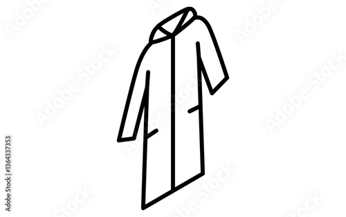 trench coat, Clothes simple isometric line drawing icon in black and white