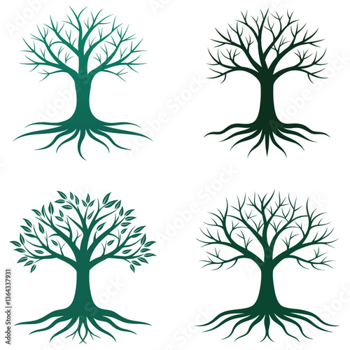 Diverse arboreal vector silhouettes form a natural set