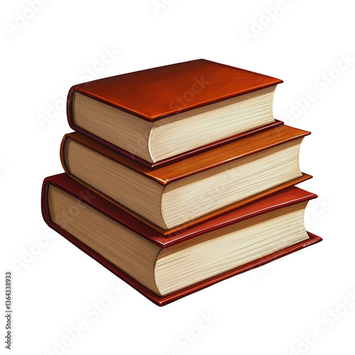 Stacked Books Three Hardcover Volumes with Tan Pages and Wood Grain Look