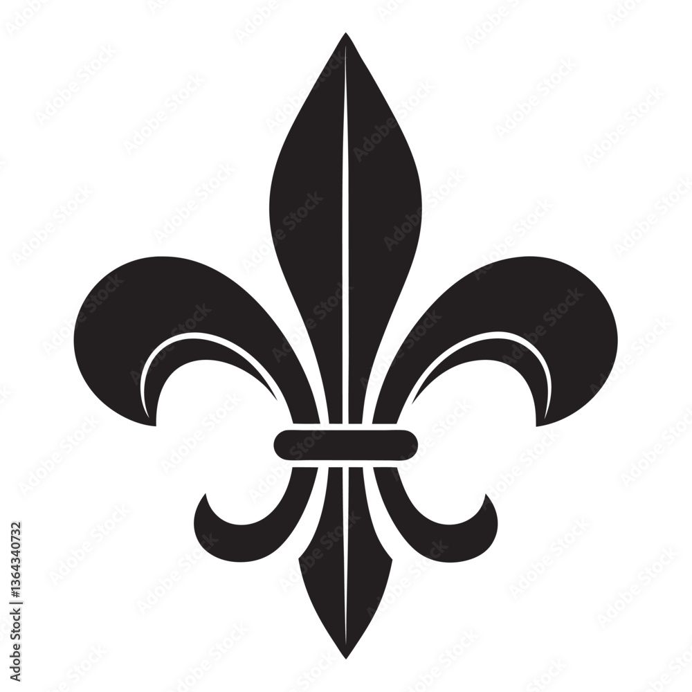 Fleur de lis simple elegant black silhouette logo on white background
