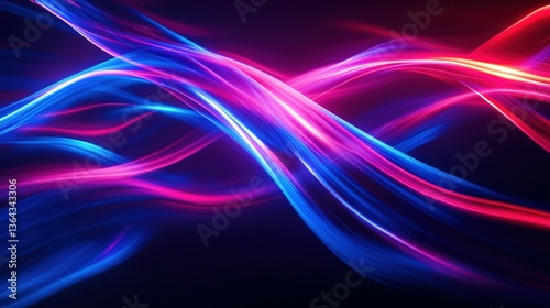 Abstract art piece featuring vibrant glowing colorful light waves