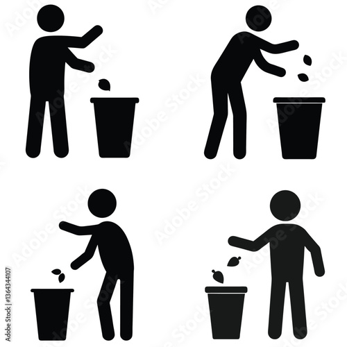 Cartoon people with a trash can icon vector illustration for clean recycling