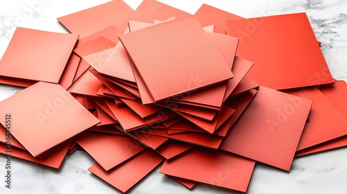 Stack of Red Paper Squares on Marble Surface for Creative Projects