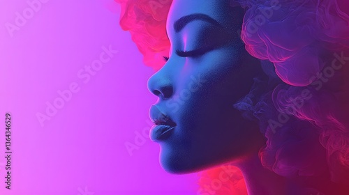 Abstract Portrait of Woman with Colorful Smoke Background