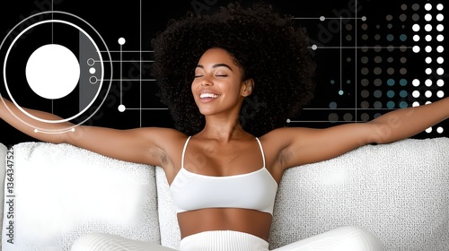 Young Woman with Natural Hair Enjoying Relaxation on a Couch