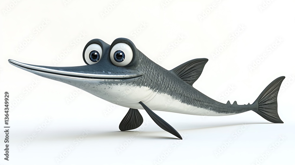 Fototapeta premium Goofy Swordfish with Oversized Shiny Silver Features