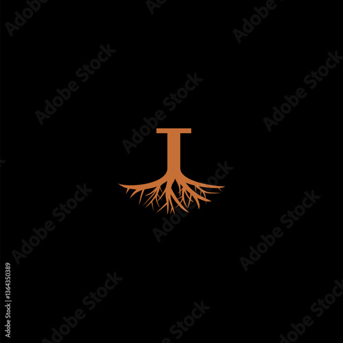 Letter T root logo icon isolated on black background