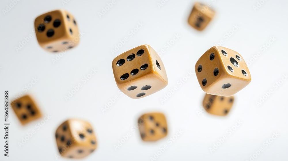 Several beige dice are suspended in mid air gracefully Several beige dice are suspended in mid air gracefully