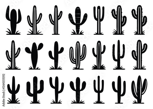 Different types of Cactus desert silhouettes set, Cactus icon vector bundle