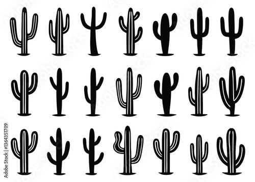 Different types of Cactus desert silhouettes set, Cactus icon vector bundle