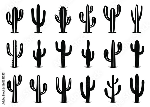 Different types of Cactus desert silhouettes set, Cactus icon vector bundle