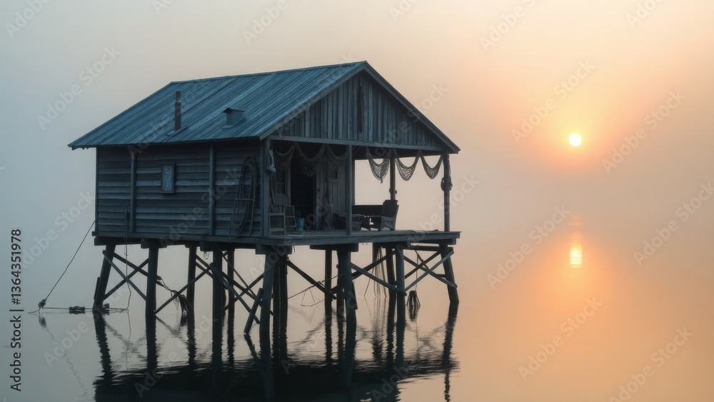 Foggy Lake and a Stilted Shack Foggy Lake and a Stilted Shack