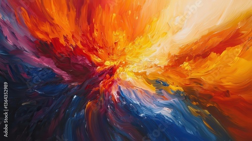 Wallpaper Mural Abstract painting with heavy brushstrokes of blues, reds, and oranges. Use as a vibrant background or to convey energy and creativity. Torontodigital.ca