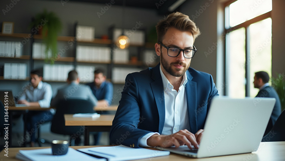 Young Latin Executive in Glasses Typing on Laptop: Innovating Corporate Solutions in a Fast-Paced Environment - Modern Problem Solving and Strategic Planning in Stock Photo Concept Young Latin Executive in Glasses Typing on Laptop: Innovating Corporate Solutions in a Fast-Paced Environment - Modern Problem Solving and Strategic Planning in Stock Photo Concept