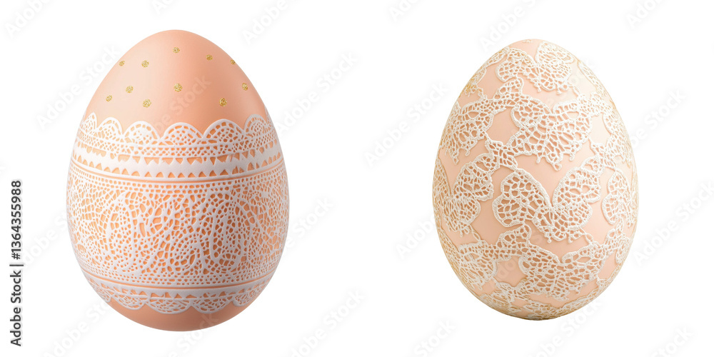 Decorative Easter eggs with intricate lace patterns gold accents create festive atmosphere Decorative Easter eggs with intricate lace patterns gold accents create festive atmosphere