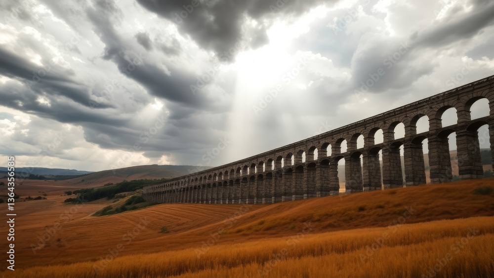 Fototapeta premium A Historic Stone Aqueduct in Sunlight